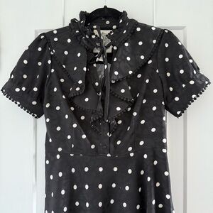Black & white polka dot short sleeve dress with ruffle details - Medium